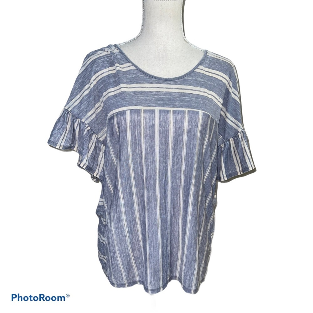 Lucky Brand Ruffle sleeve striped blouse - Picture 2 of 6